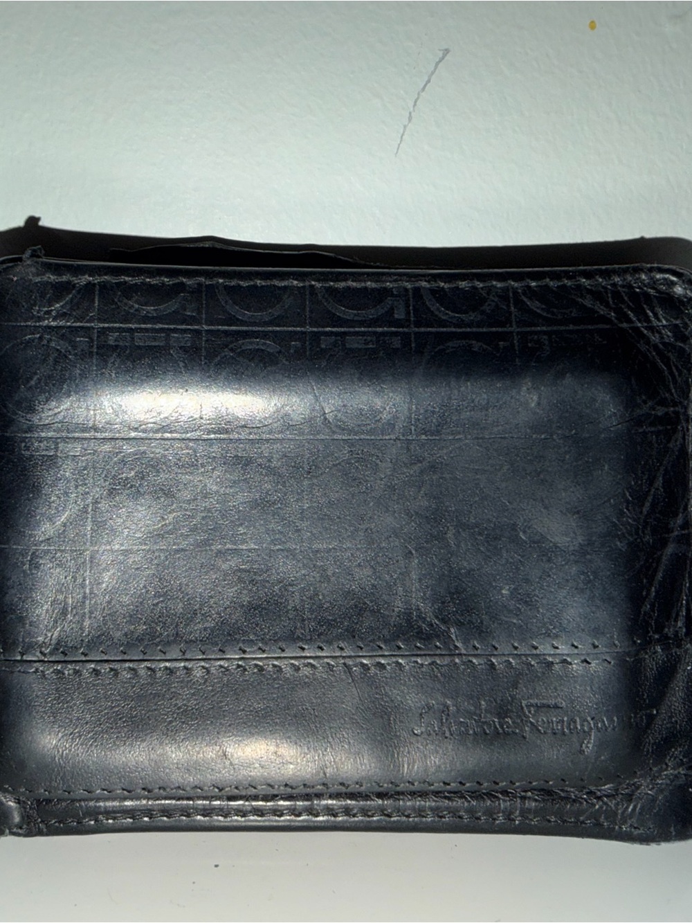 Authentic Used Salvatore Ferragamo Black Leather Men's Wallet - Needs Repair